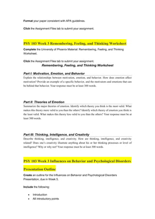 Psy 103 psy103 UOP | PDF