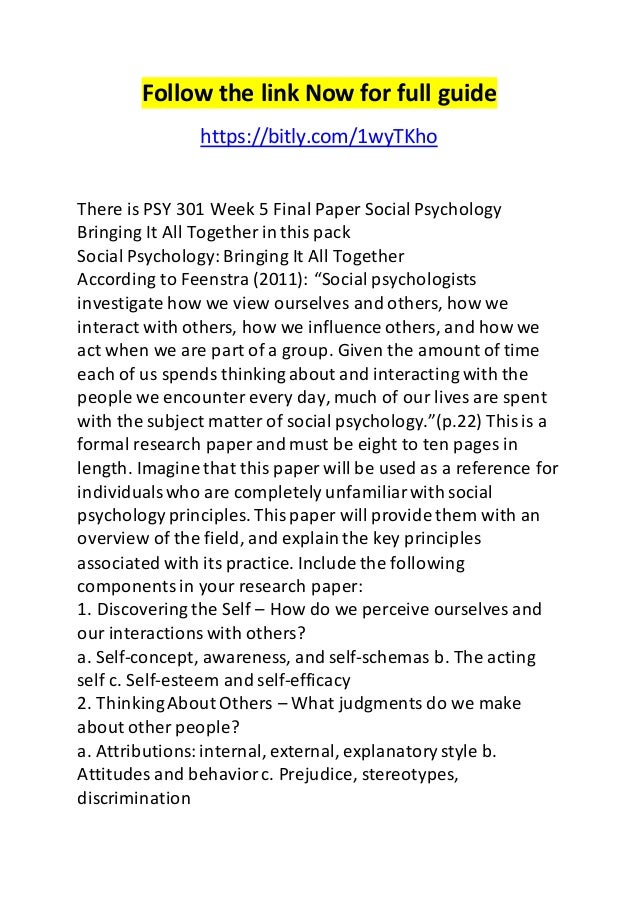 PSY 301 Week 5 Final Paper Social