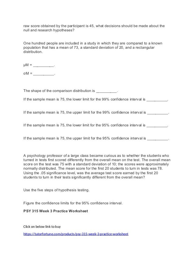 Psy 315 Week 3 Practice Worksheet