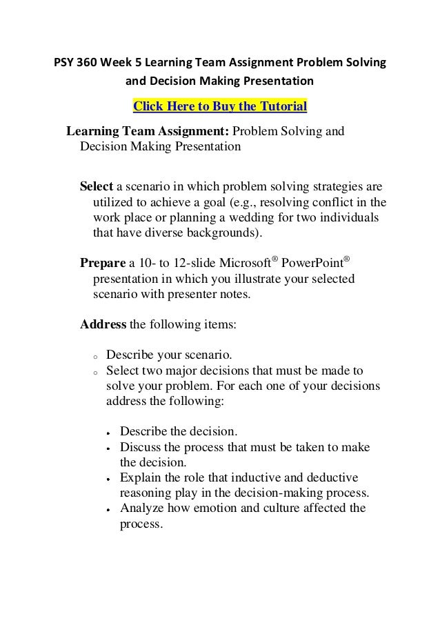 problem solving and decision making assignment