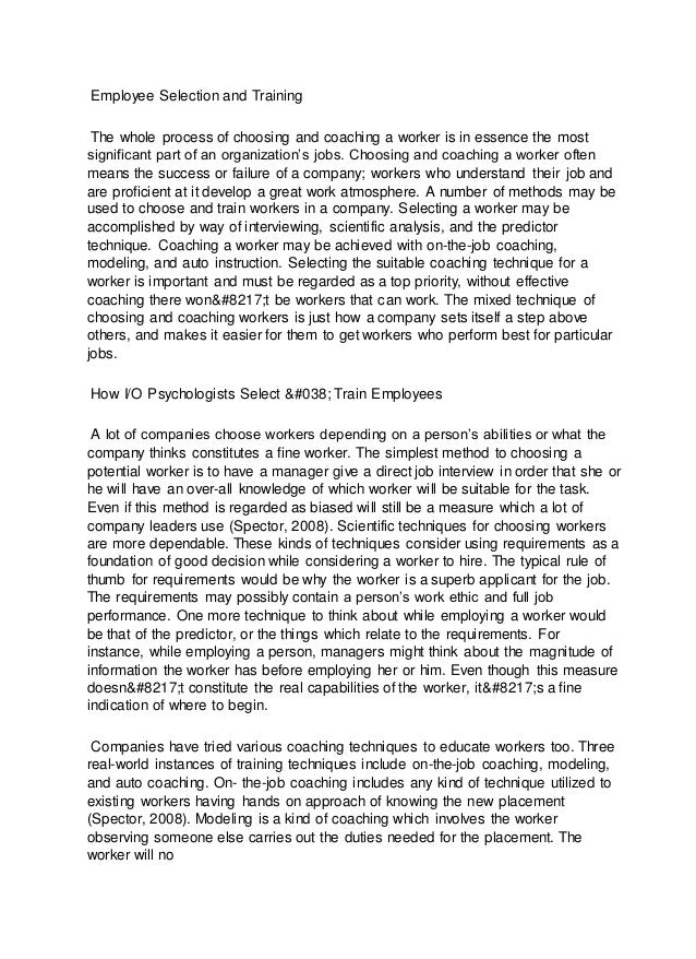 PSY 435 Week 3 Employee Selection and Training Team Paper 2015 version