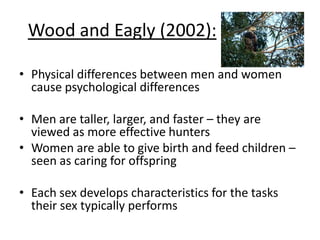 Support for Money and Erhardt – Case
study of Mr. Blackwell:
• Boy, raised to have a male
gender identity
• At puberty, he became a
hermaphrodite when he
developed female genitalia
and breasts
• His brain was not fully
masculinised, however
elected to remain male.
Supports biosocial approach.
 
