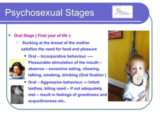 Psychosexual Stages

   Genital Stage (Age 12-18 ) :
       Starts with puberty
       Adolescent develops interest in ...