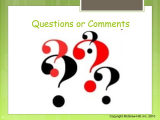 Questions or Comments




39                   Copyright McGraw-Hill, Inc. 2010
 