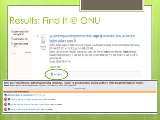 Results: Find It @ ONU

 
