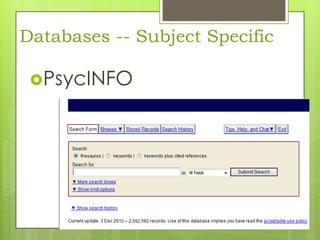 Databases -- Subject Specific
PsycINFO

 