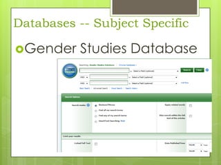 Databases -- Subject Specific
Gender

Studies Database

 