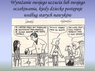 Wyrażanie swojego uczucia lub swojego
oczekiwania, kiedy dziecko postępuje
według starych nawyków
 