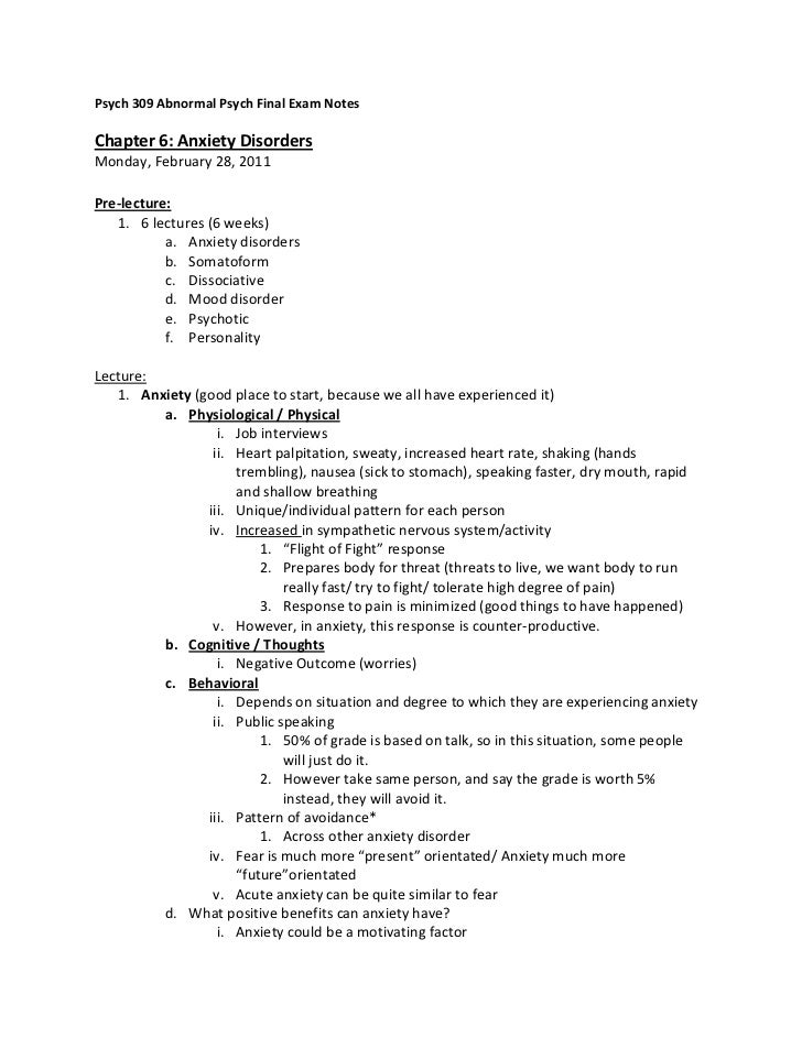 Psych 309 abnormal psych final exam notes