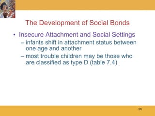 The Development of Social Bonds Insecure Attachment and Social Settings infants shift in attachment status between one age and another most trouble children may be those who are classified as type D (table 7.4 ) 