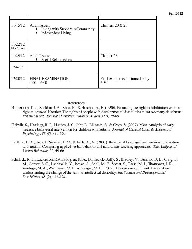 Psych 720.01 (queens college) developmental disability 1 [2012 fall