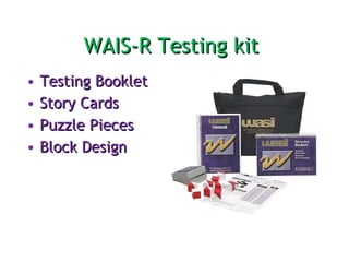 WAIS-R Testing kit  Testing Booklet  Story Cards  Puzzle Pieces  Block Design 