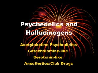 Psychedelics and Hallucinogens Acetylcholine Psychedelics Catecholamine-like  Serotonin-like  Anesthetics/Club Drugs 