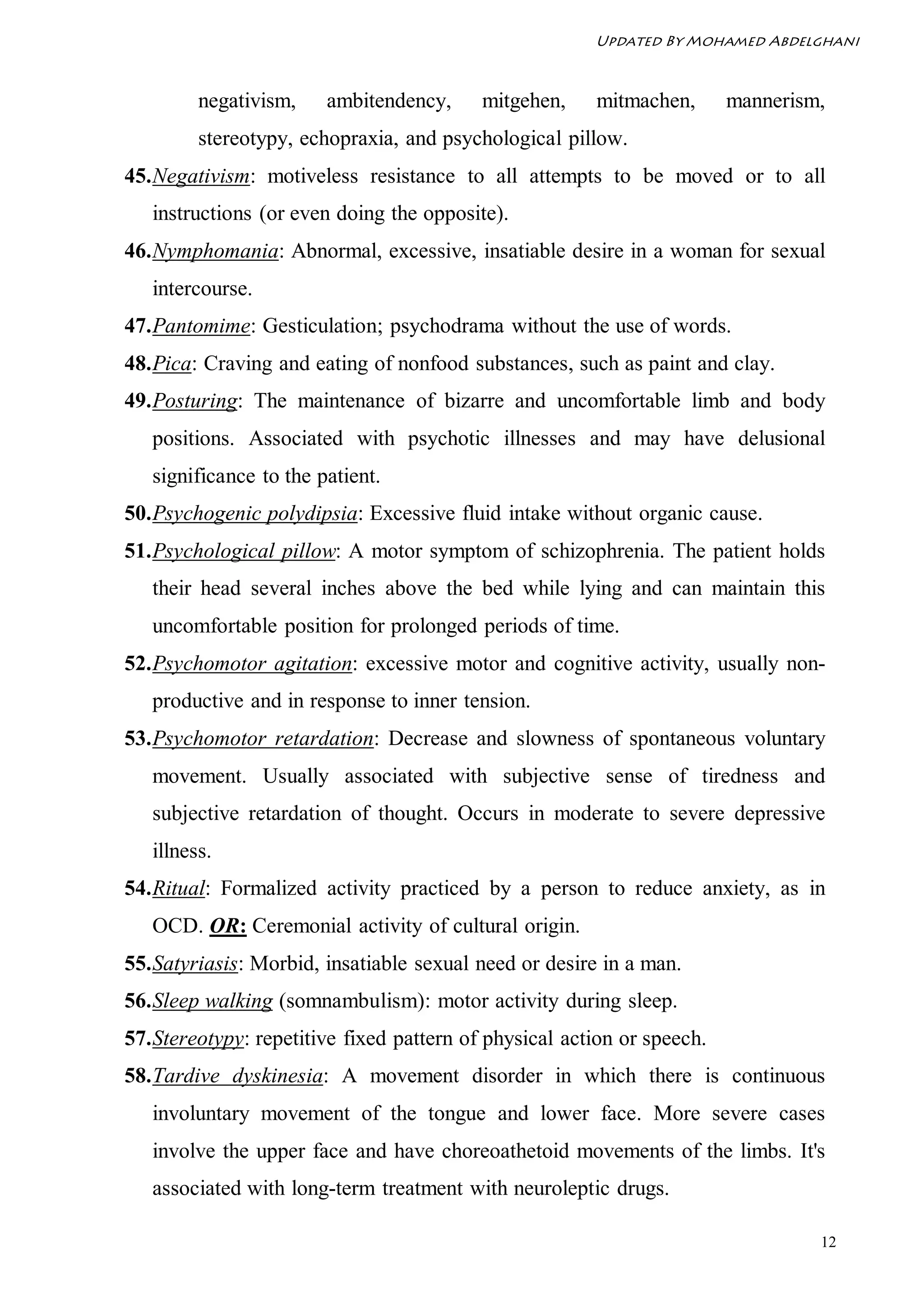 Psychiatric sheet for postgraduates | PDF