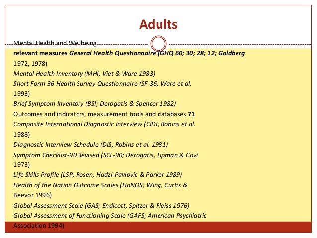 26 adults mental health and wellbeing relevant measures general health questionnaire