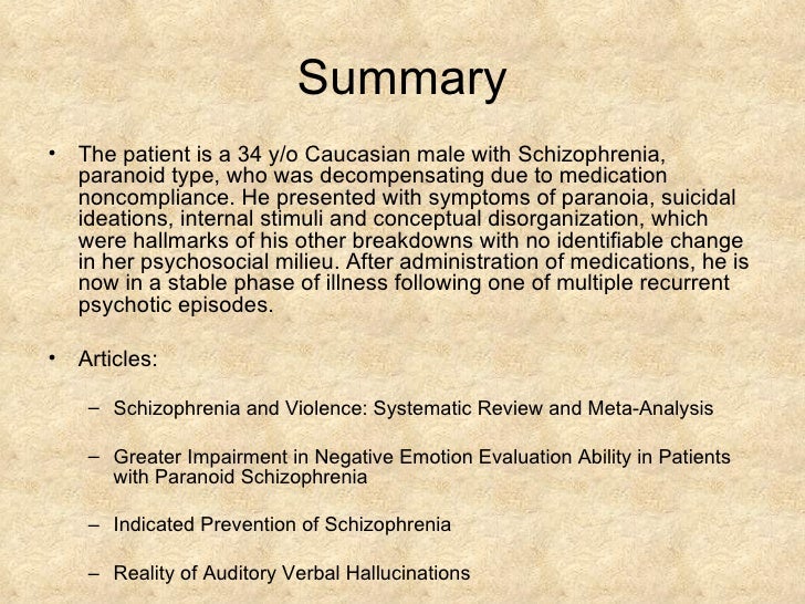 Case studies of schizophrenia patients