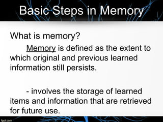 Memory Basic Terms Psychology 1 MEMORY | PPT