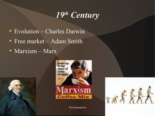 19th Century

    Evolution – Charles Darwin

    Free market – Adam Smith

    Marxism – Marx




                        Psychoanalysis   3
 