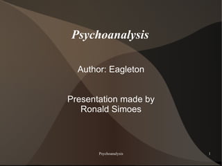 Psychoanalysis

  Author: Eagleton


Presentation made by
   Ronald Simoes



       Psychoanalysis   1
 