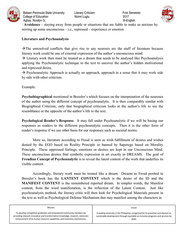 Psychoanalytic handout | PDF