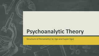Psychoanalytic Theory
Structure of Personality( Id, Ego and Super Ego)
 
