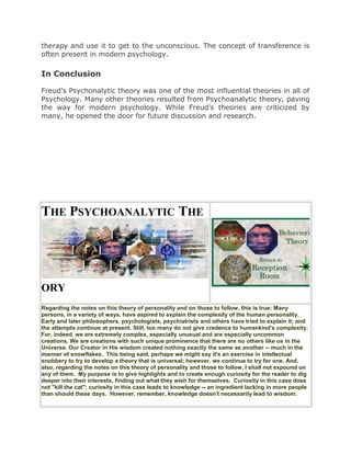 Psychoanalytic Theory And Freud