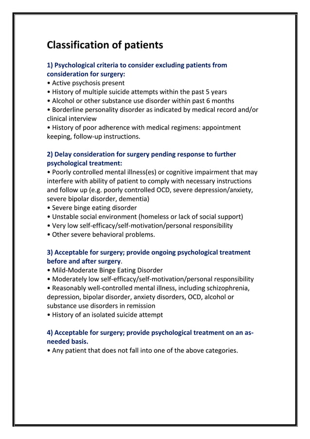 Psychological assessment of patients undergoing bariatric surgeries