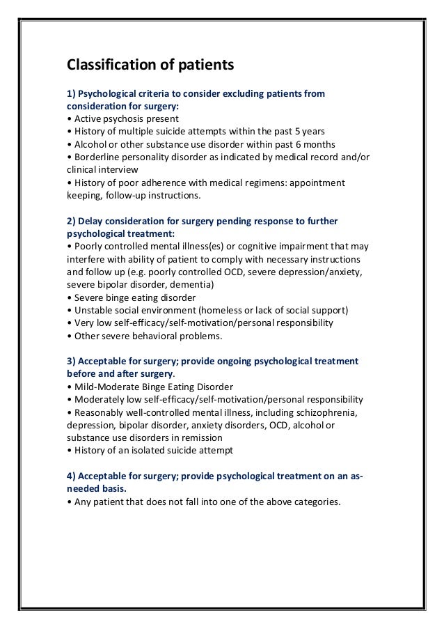 Psychological assessment of patients undergoing bariatric surgeries