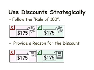 - Follow the “Rule of 100”.
- Provide a Reason for the Discount
Use Discounts Strategically
 