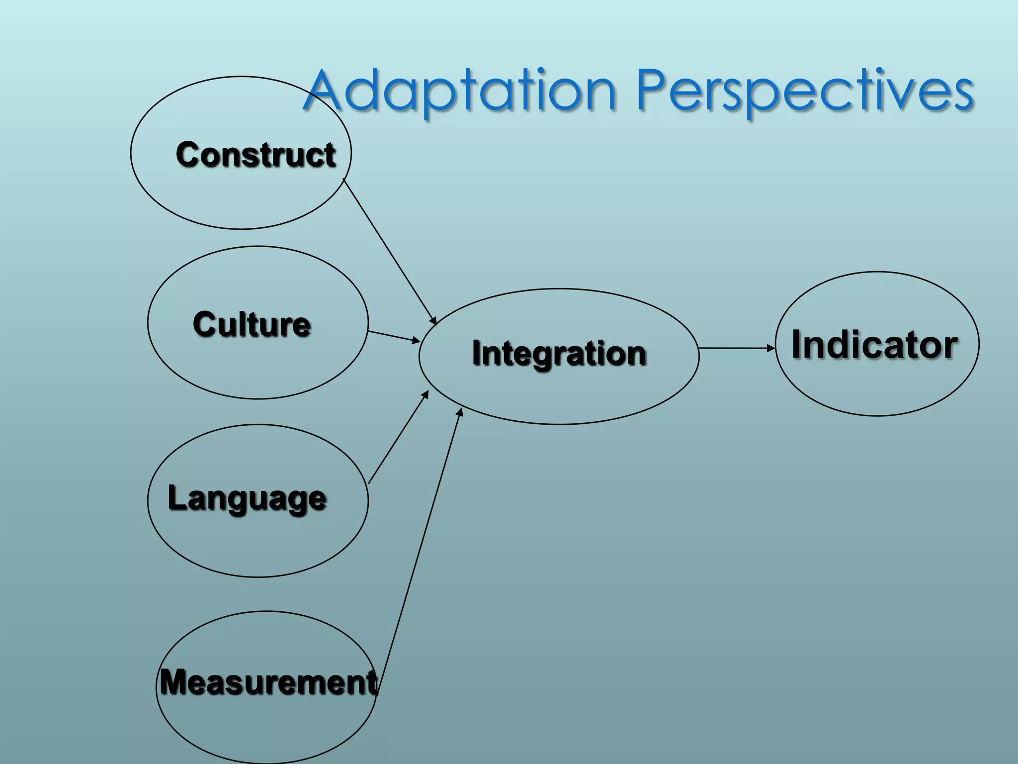 Adaptation Perspectives
Construct




 Culture
              Integration   Indicator


Language




Measurement
 