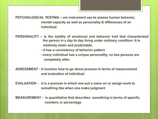 Psychological Testing Instruments Psychological testing | PPTX