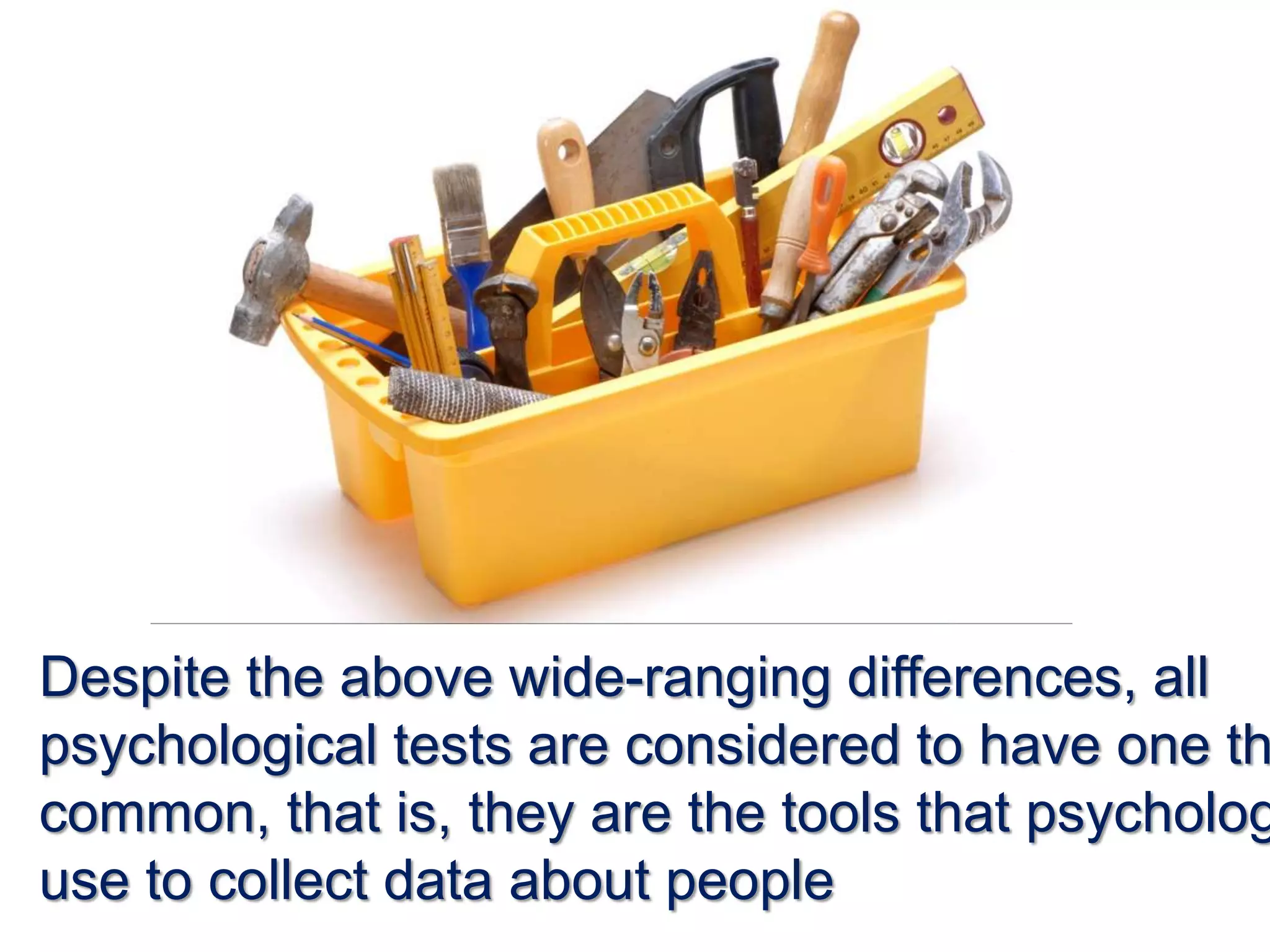 Psychological testing, meaning, advantages and limitations PPT