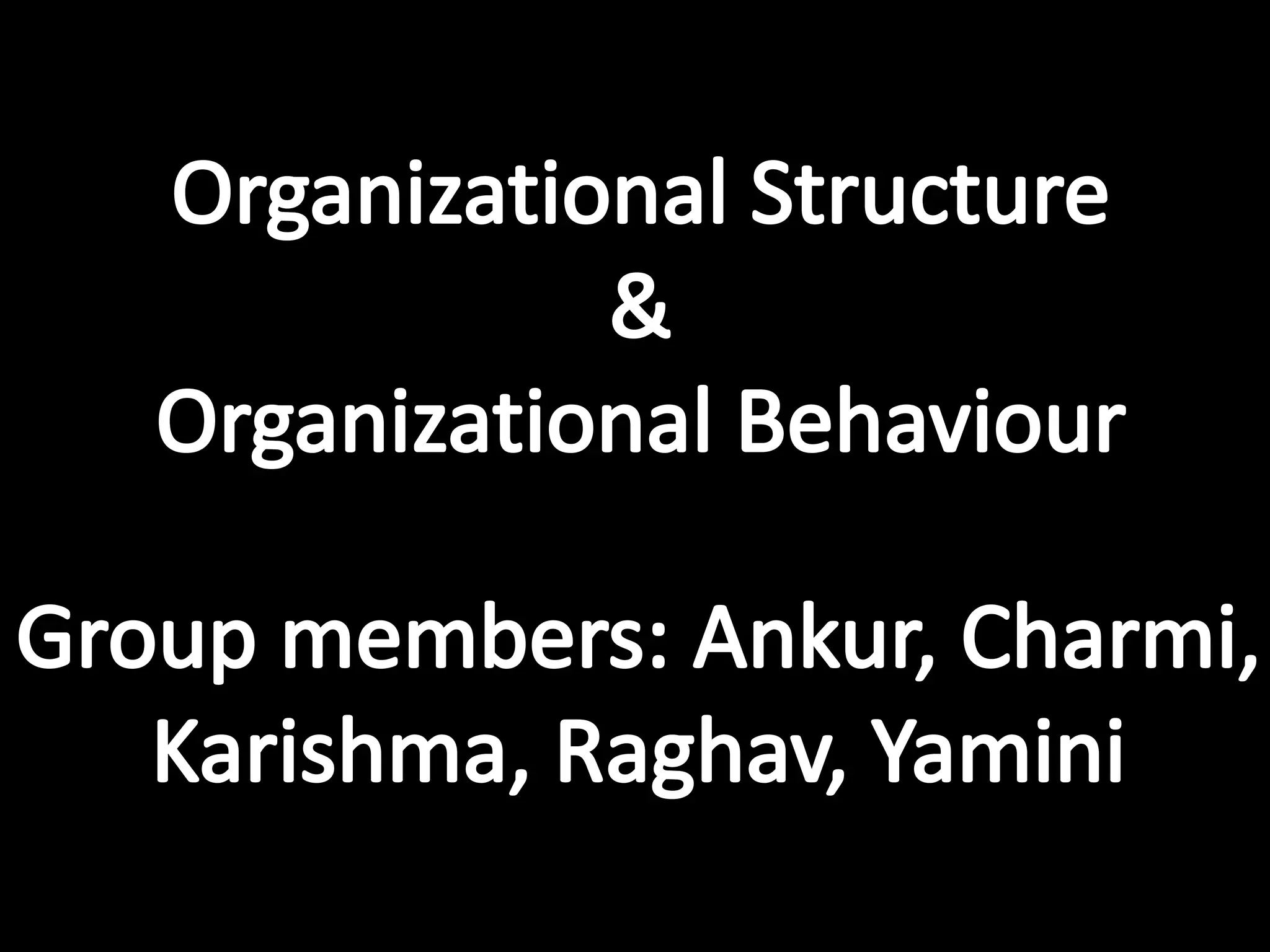 Organizational Structure&Organizational BehaviourGroup members: Ankur, Charmi,Karishma, Raghav, Yamini