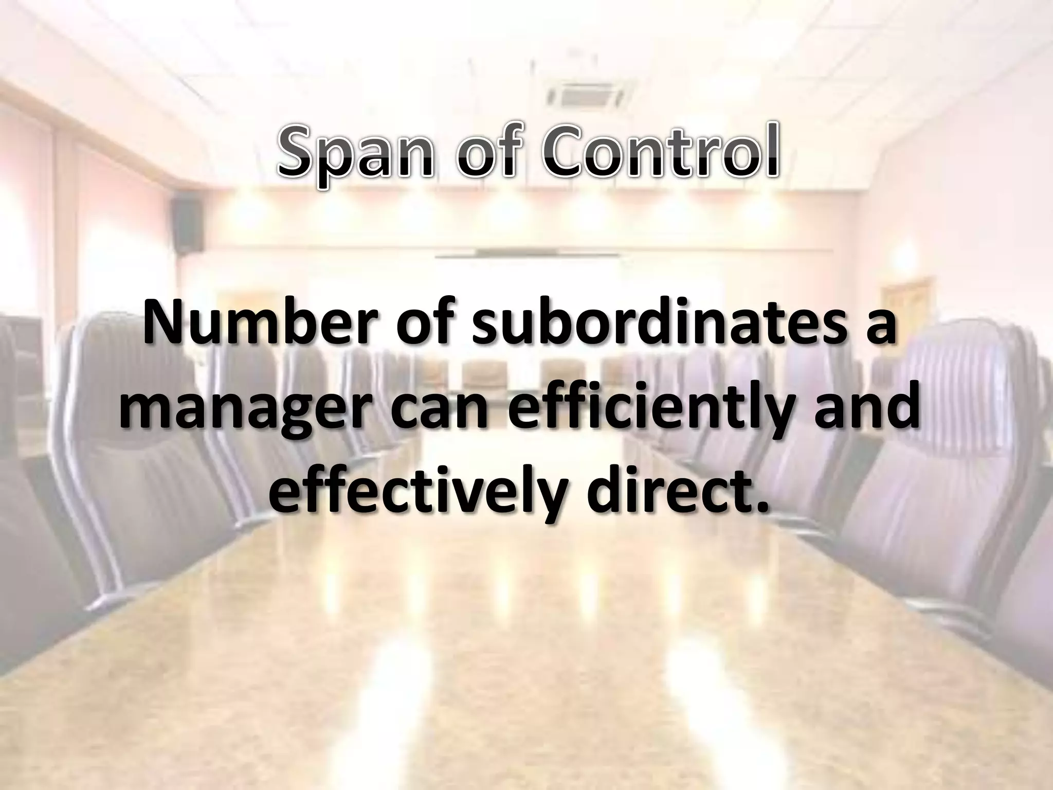 Span of Control	Number of subordinates amanager can efficiently andeffectively direct.