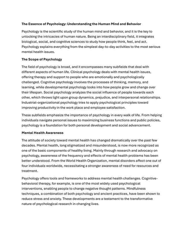 The essence of psychology understanding the human mind and behavior pdf