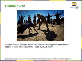 This OpenStax ancillary resource is © Rice University under a CC-BY 4.0 International license; it may be reproduced or modified but must be attributed to OpenStax,
Rice University and any changes must be noted. Any images credited to other sources are similarly available for reproduction, but must be attributed to their sources.
A person who has chosen a difficult path must deal with cognitive dissonance in
addition to many other discomforts. (credit: Tyler J. Bolken)
FIGURE 12.12
 