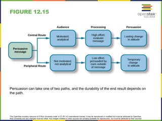 This OpenStax ancillary resource is © Rice University under a CC-BY 4.0 International license; it may be reproduced or modified but must be attributed to OpenStax,
Rice University and any changes must be noted. Any images credited to other sources are similarly available for reproduction, but must be attributed to their sources.
Persuasion can take one of two paths, and the durability of the end result depends on
the path.
FIGURE 12.15
 
