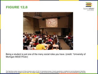 This OpenStax ancillary resource is © Rice University under a CC-BY 4.0 International license; it may be reproduced or modified but must be attributed to OpenStax,
Rice University and any changes must be noted. Any images credited to other sources are similarly available for reproduction, but must be attributed to their sources.
Being a student is just one of the many social roles you have. (credit: “University of
Michigan MSIS”/Flickr)
FIGURE 12.8
 