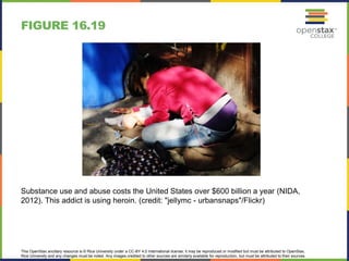 This OpenStax ancillary resource is © Rice University under a CC-BY 4.0 International license; it may be reproduced or modified but must be attributed to OpenStax,
Rice University and any changes must be noted. Any images credited to other sources are similarly available for reproduction, but must be attributed to their sources.
Substance use and abuse costs the United States over $600 billion a year (NIDA,
2012). This addict is using heroin. (credit: "jellymc - urbansnaps"/Flickr)
FIGURE 16.19
 