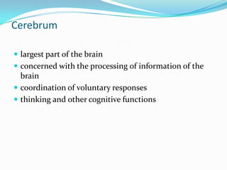                                              Limbic SystemThe limbic system is a group of brain structures that play a role in emotion, memory, and motivation. For example, electrical stimulation of the amygdala in laboratory animals can provoke fear, anger, and aggression. The hypothalamus regulates hunger, thirst, sleep, body temperature, sexual drive, and other functions.