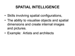 Spatial Intelligence Types Psychology unit iii-intelligence | PPTX