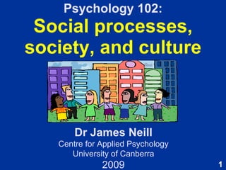Psychology 102: Social processes, society, and culture Dr James Neill Centre for Applied Psychology University of Canberra 2009 