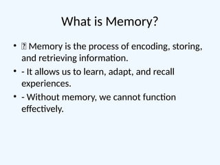 Psychology Memory and forgetting multi store Diagram | PPTX