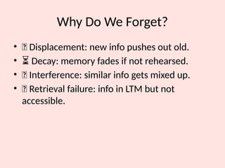 Psychology Memory and forgetting multi store Diagram | PPTX