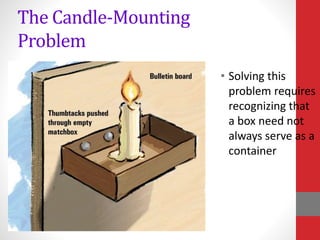 The Candle-Mounting
Problem
• Solving this
problem requires
recognizing that
a box need not
always serve as a
container
 