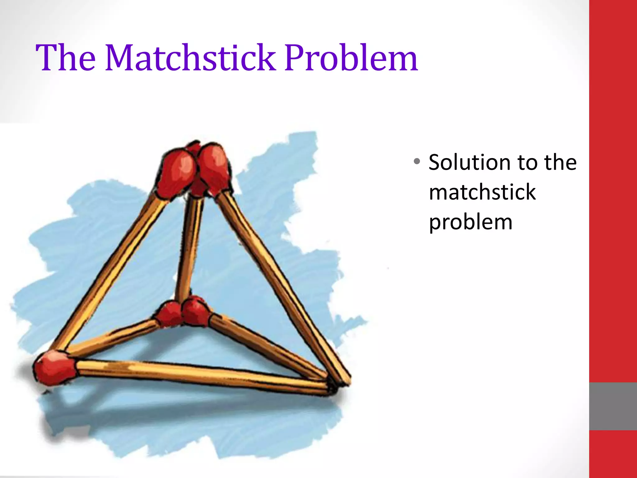 The Matchstick Problem
• Solution to the
matchstick
problem
 