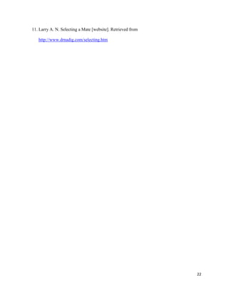 11. Larry A. N. Selecting a Mate [website]. Retrieved from
http://www.drnadig.com/selecting.htm

22

 