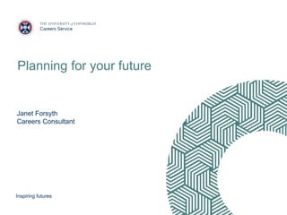 Inspiring futures
Planning for your future
Janet Forsyth
Careers Consultant
 