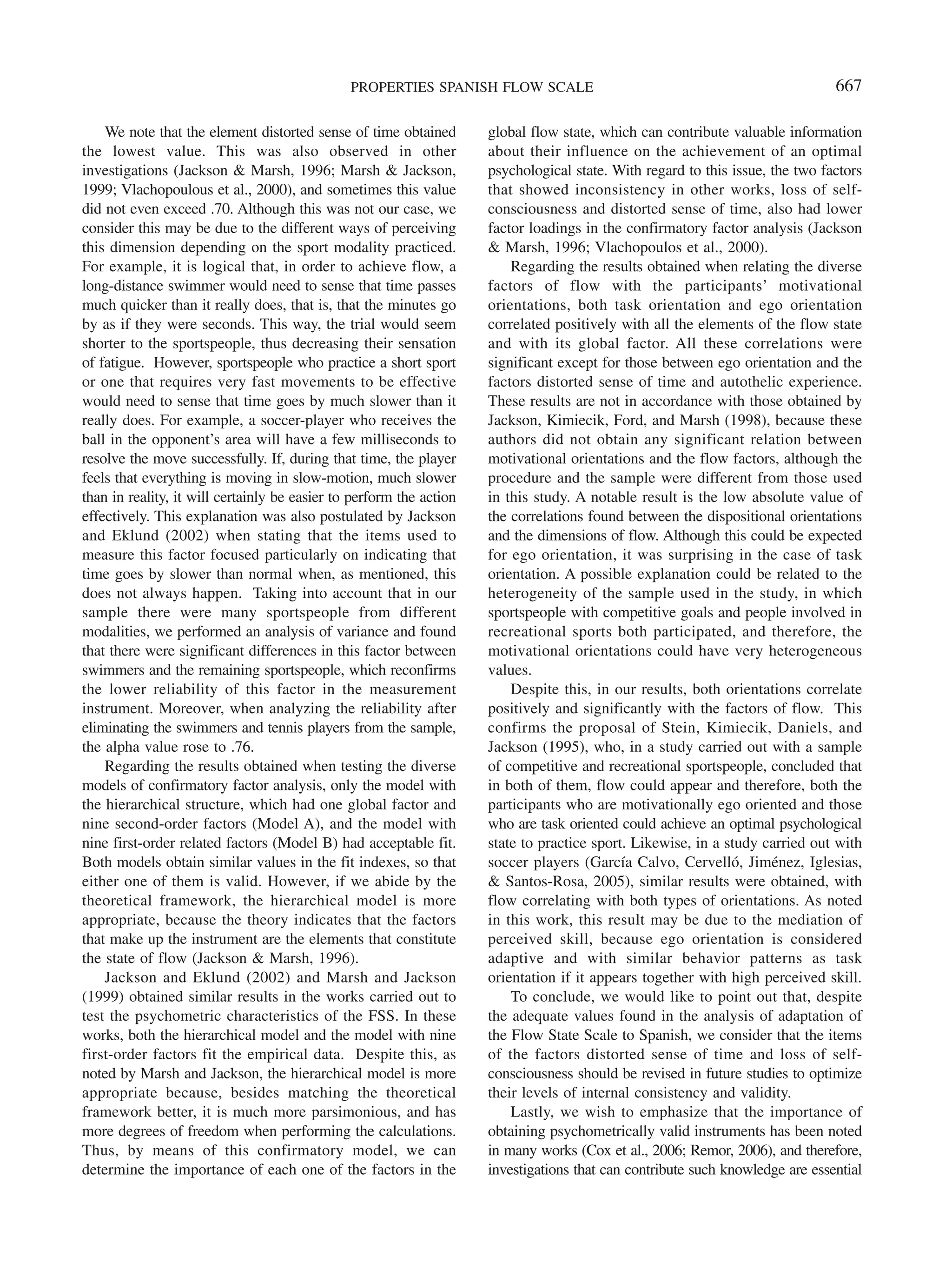 Psychometric properties of the spanish version of the flow state scale ...