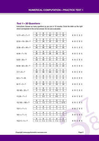 Psychometric success numerical ability computation practice test 1 | PDF